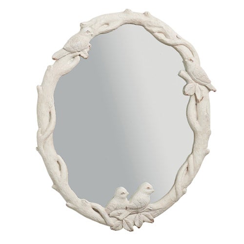 Mirror White Distressed with Birds 23.5"