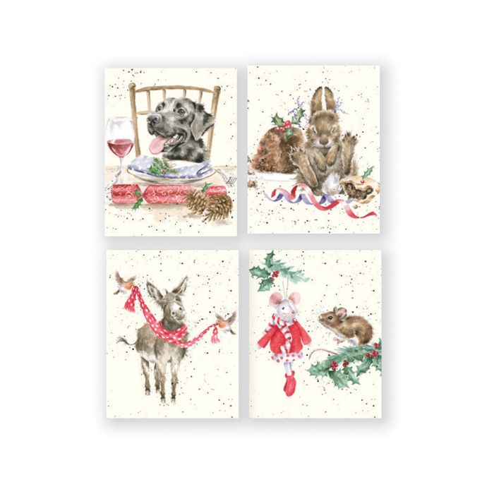 Wrendale Designs Mini Boxed Card Set - Dog, Rabbit, Mouse & Donkey