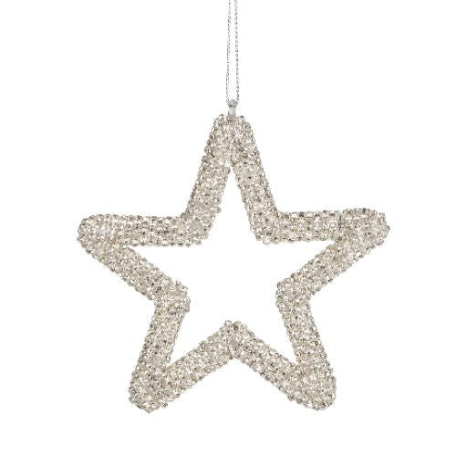 Silver & Clear Diamante Wrapped Glass Star Ornament 4"
