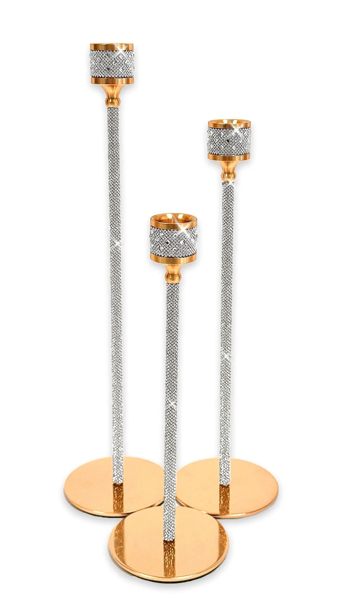 Candlesticks Set of 3 Crystal Gold & Silver