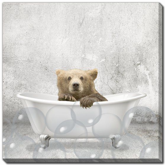 Baby Bear Bath Wall Art 18 x 18"