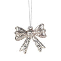 Silver Glitter Glass Bow Ornament
