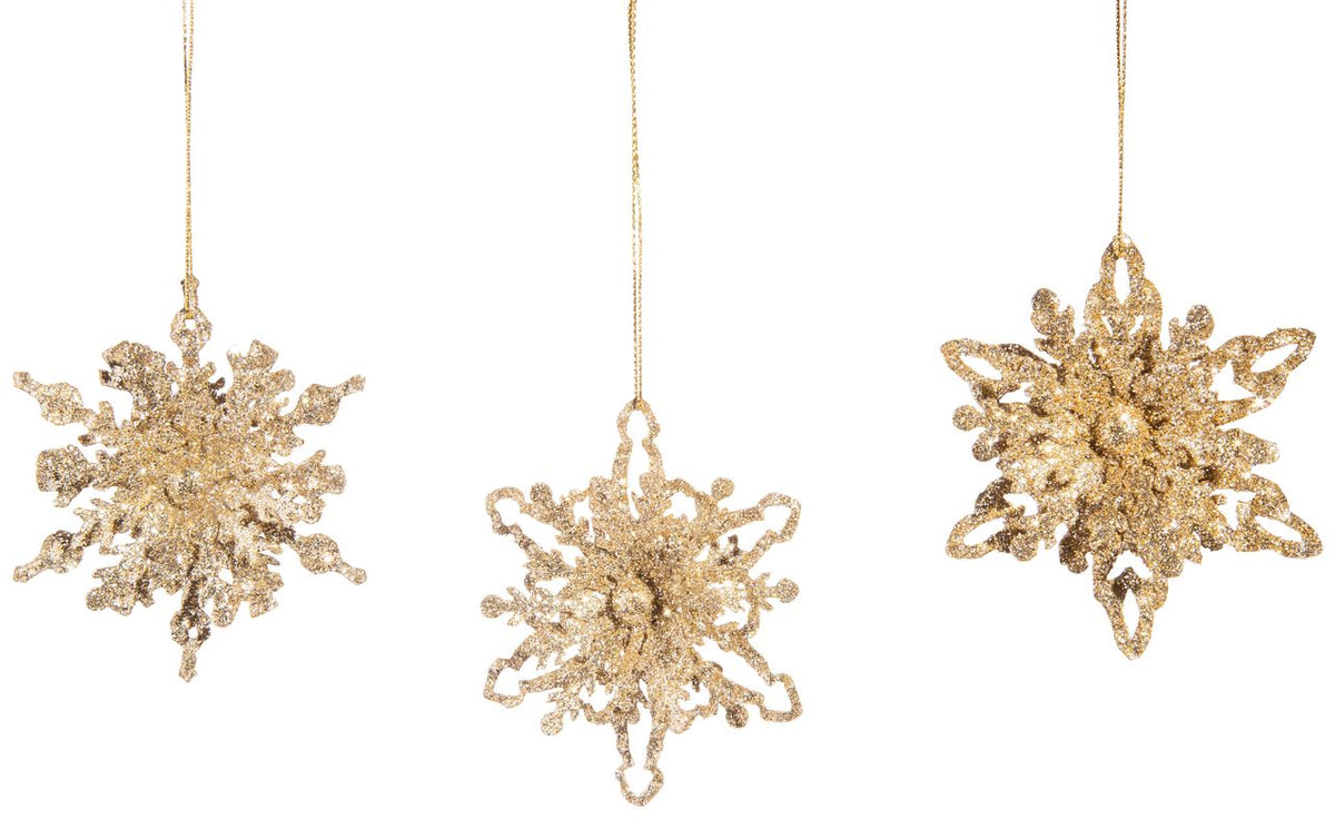 3D Glitter Metal Snowflake Ornaments 3" - Assorted