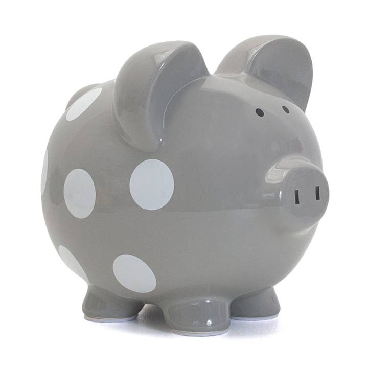 Kids Money Bank Grey with White Dots