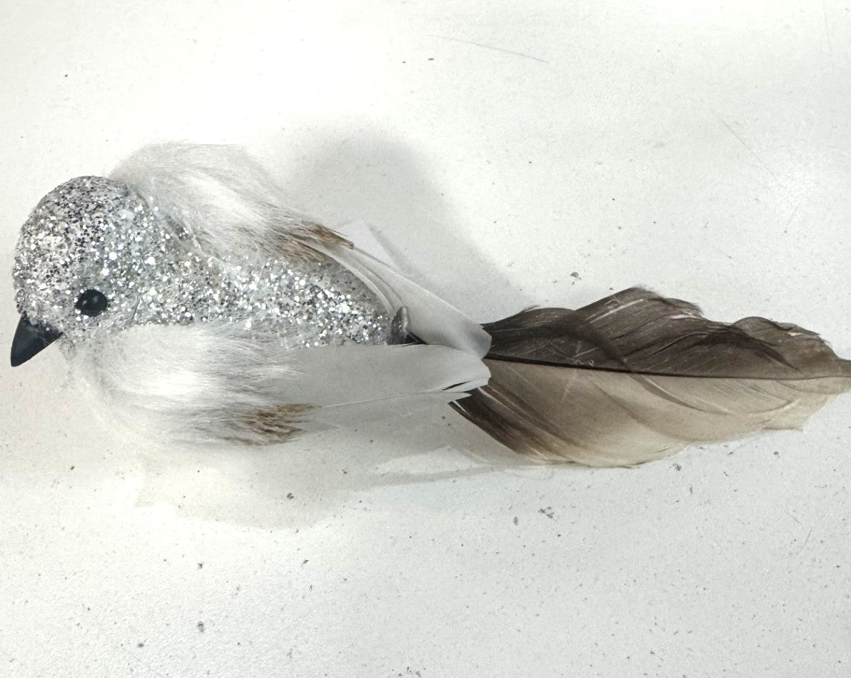 Silver Glitter Clip-On Bird Ornament 5"