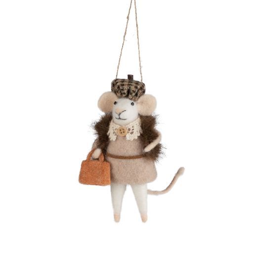 Felt Mouse Ornament with Handbag & Faux Fur Jacket