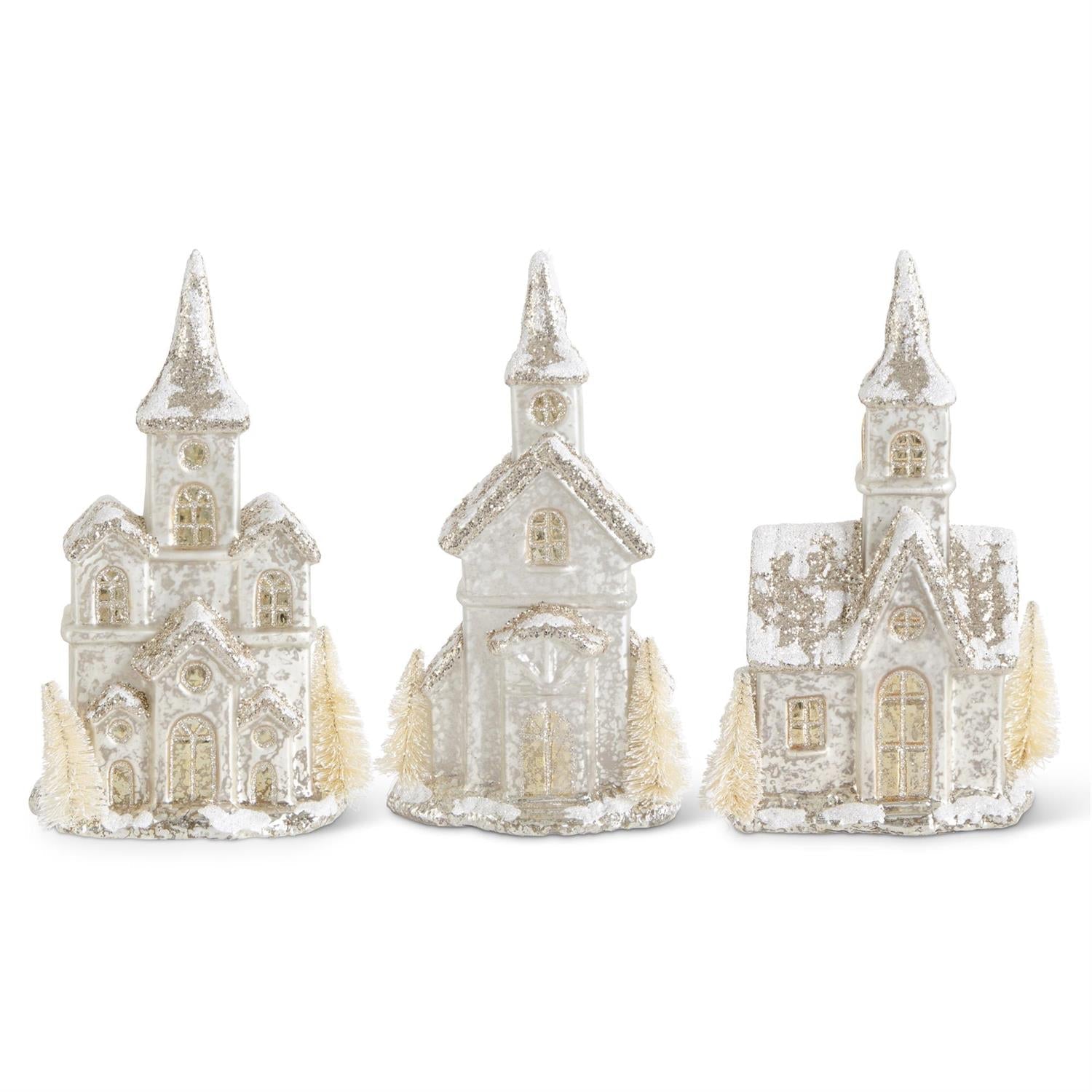 Glittered Led Silver Mercury Glass Houses KK
