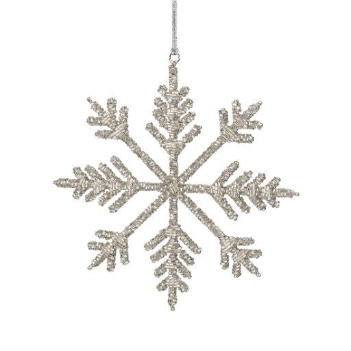 Silver Glass Bead Snowflake Ornament 7"