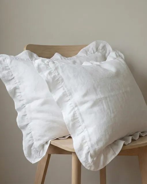 White Linen Euro Pillow Sham with 3" Ruffle