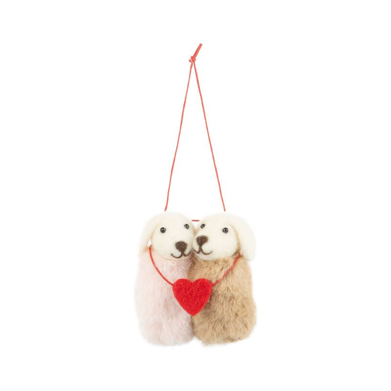 Felt Dog Couple Ornament with Red Heart