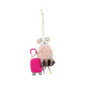 Felt Mouse Ornament with Sunglasses, Fur Coat & Pink Suitcase