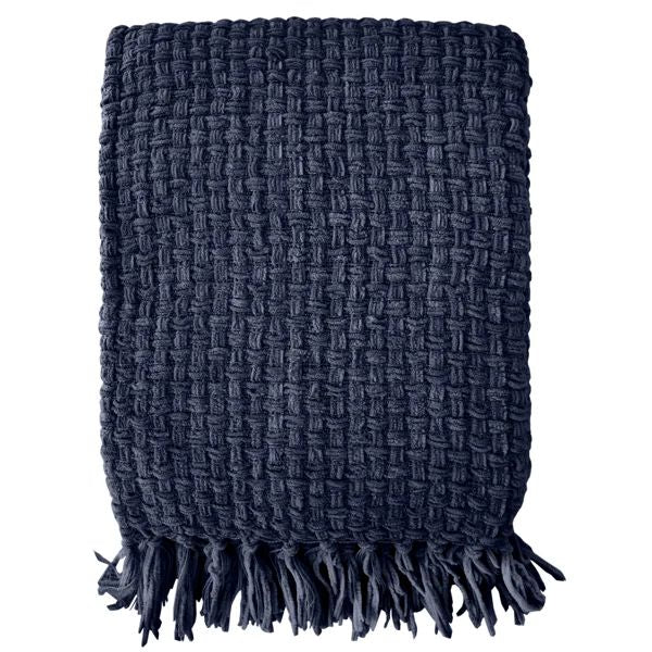 Chenille Basket Weave Throw Blanket - Navy