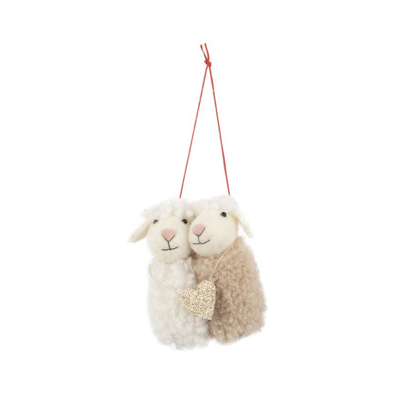 Felt Sheep Couple Ornament with Gold Heart