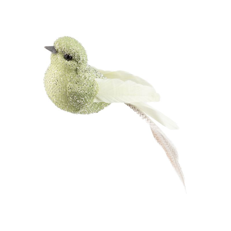 Green Feather Tail Bird Clip Ornament 5.1"