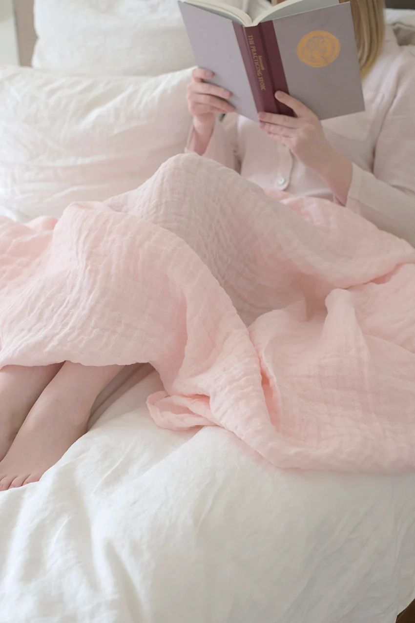 Linen Way | Hampton 100% Linen Throw - Blush 60 x 75"