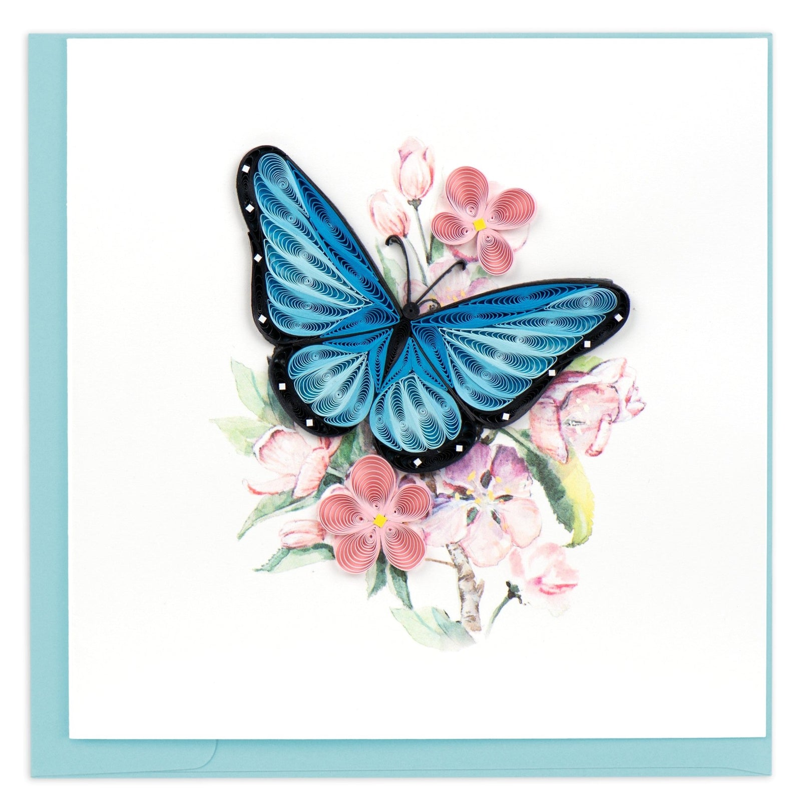 Quilling Card | Blue Butterfly Pink Flowers