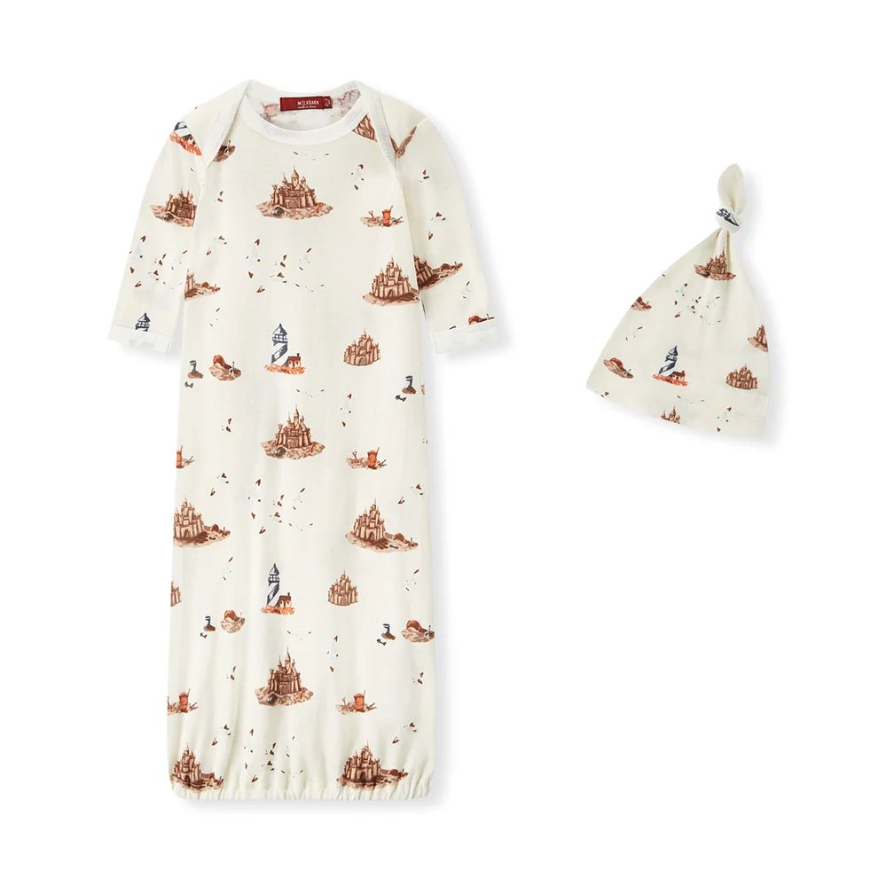 Bamboo Newborn Gown & Hat Set Sandcastle Milkbarn