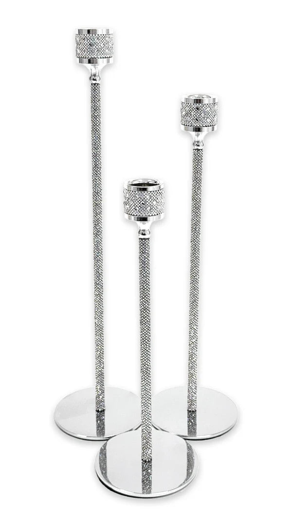 Candlesticks Set of 3 Crystal Silver