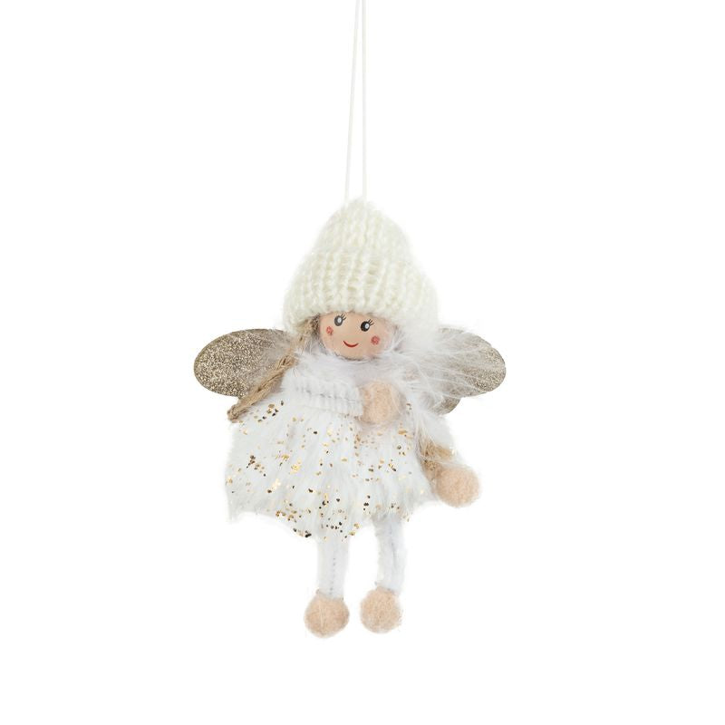 Plush Fabric Angel Ornament with knit hat  4"