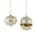Kismet Matte White & Gold Glitter Hinged Ornaments - Assorted