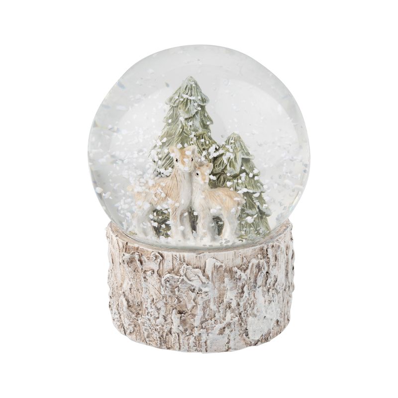 White Snow Globe with Deer, Fawn & Tree