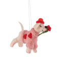 Felt Dog Ornament in Pink Heart Sweater