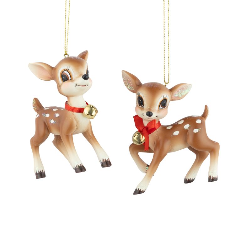 Cutesy Vintage Deer Ornament with Bell 3.25"