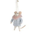 Felt Mouse Ornament in Blue Puffy Coat